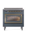 Nostalgie II Noblesse 36″ Induction Range   (Triple Glass Door, Blue Grey, Brass) view 2