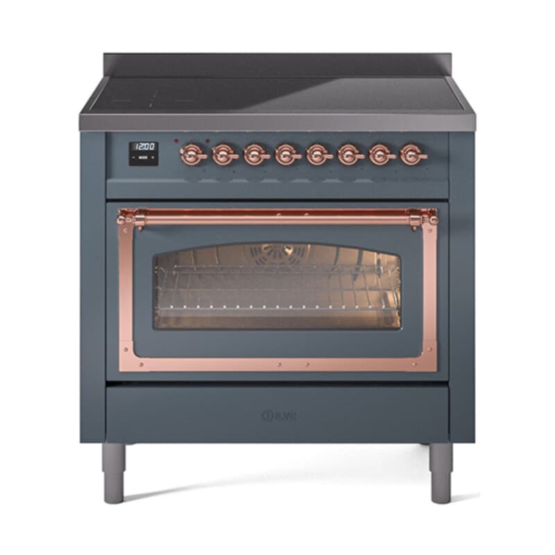 Nostalgie II Noblesse 36″ Induction Range (Triple Glass Door, Blue Grey, Copper)