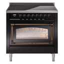 Nostalgie II Noblesse 36″ Induction Range   (Triple Glass Door, Glossy Black, Burnished) view 1