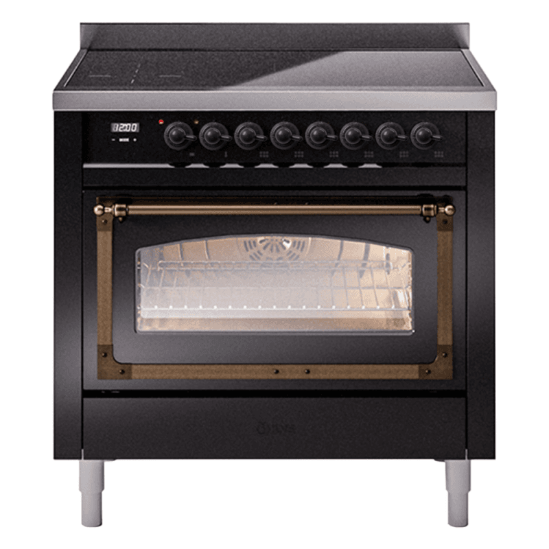 Nostalgie II Noblesse 36″ Induction Range (Triple Glass Door, Glossy Black, Burnished)