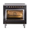 Nostalgie II Noblesse 36″ Induction Range   (Triple Glass Door, Glossy Black, Burnished) view 3