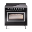 Nostalgie II Noblesse 36″ Induction Range   (Triple Glass Door, Glossy Black, Chrome) view 1