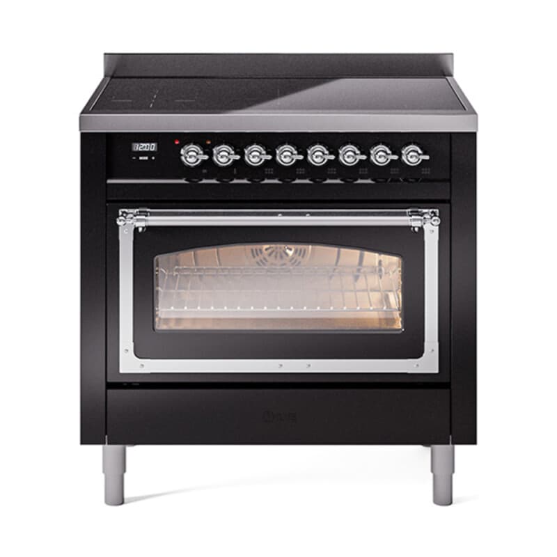 Nostalgie II Noblesse 36″ Induction Range (Triple Glass Door, Glossy Black, Chrome)