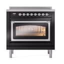 Nostalgie II Noblesse 36″ Induction Range   (Triple Glass Door, Glossy Black, Chrome) view 2