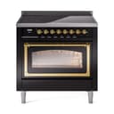 Nostalgie II Noblesse 36″ Induction Range   (Triple Glass Door, Glossy Black, Brass) view 1