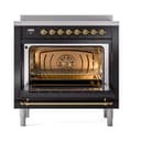 Nostalgie II Noblesse 36″ Induction Range   (Triple Glass Door, Glossy Black, Brass) view 3