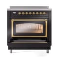 Nostalgie II Noblesse 36″ Induction Range   (Triple Glass Door, Glossy Black, Brass) view 4