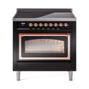 Nostalgie II Noblesse 36″ Induction Range   (Triple Glass Door, Glossy Black, Copper) view 1