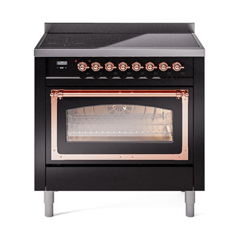 Nostalgie II Noblesse 36″ Induction Range (Triple Glass Door, Glossy Black, Copper)