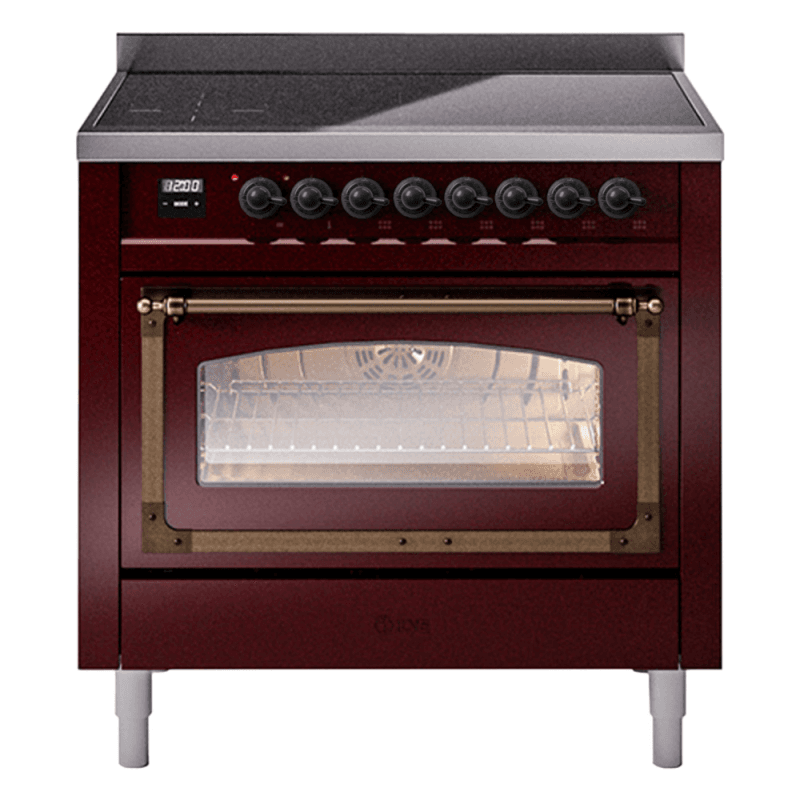 Nostalgie II Noblesse 36″ Induction Range (Triple Glass Door, Burgundy, Burnished)