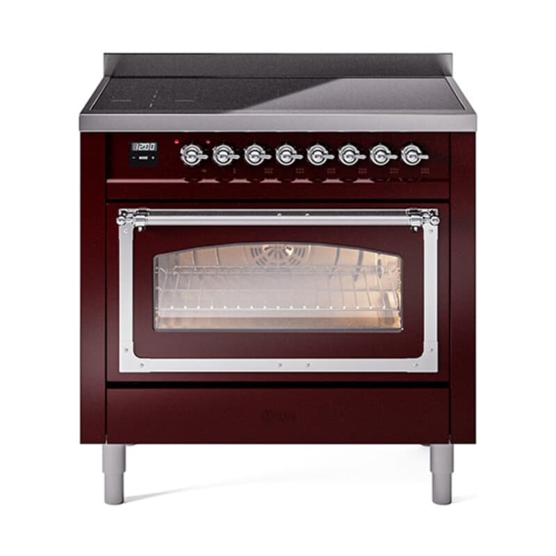 Nostalgie II Noblesse 36″ Induction Range (Triple Glass Door, Burgundy, Chrome)