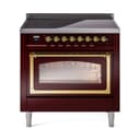 Nostalgie II Noblesse 36″ Induction Range   (Triple Glass Door, Burgundy, Brass) view 1