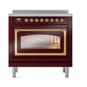 Nostalgie II Noblesse 36″ Induction Range   (Triple Glass Door, Burgundy, Brass) view 2