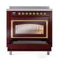 Nostalgie II Noblesse 36″ Induction Range   (Triple Glass Door, Burgundy, Brass) view 4