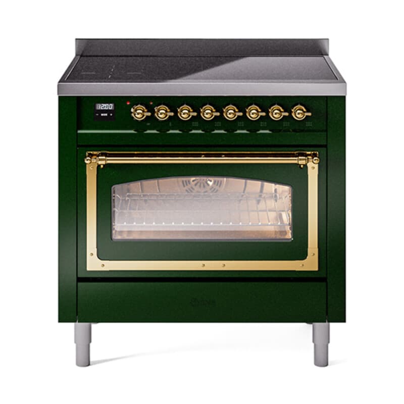 Nostalgie II Noblesse 36″ Induction Range (Triple Glass Door, Emerald Green, Brass)
