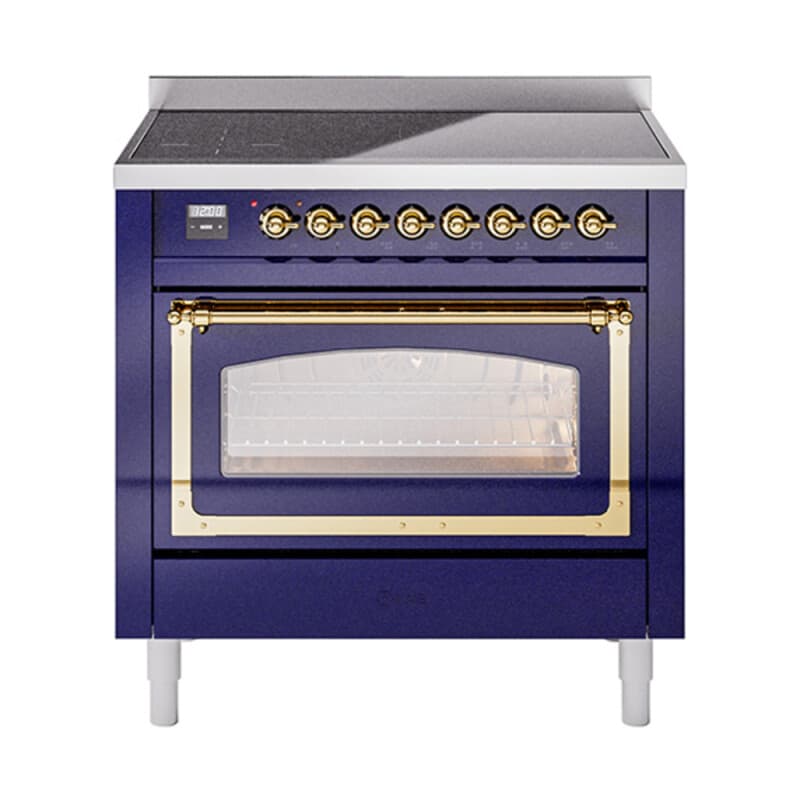 Nostalgie II Noblesse 36″ Induction Range (Triple Glass Door, Midnight Blue, Brass)