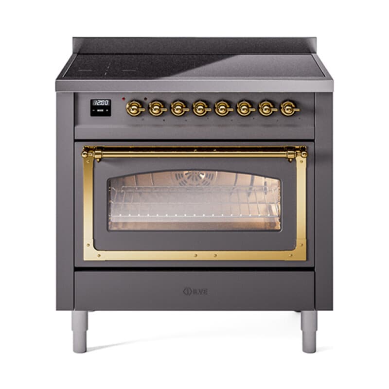 Nostalgie II Noblesse 36″ Induction Range (Triple Glass Door, Graphite Matte, Brass)
