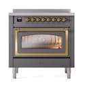 Nostalgie II Noblesse 36″ Induction Range   (Triple Glass Door, Graphite Matte, Brass) view 2
