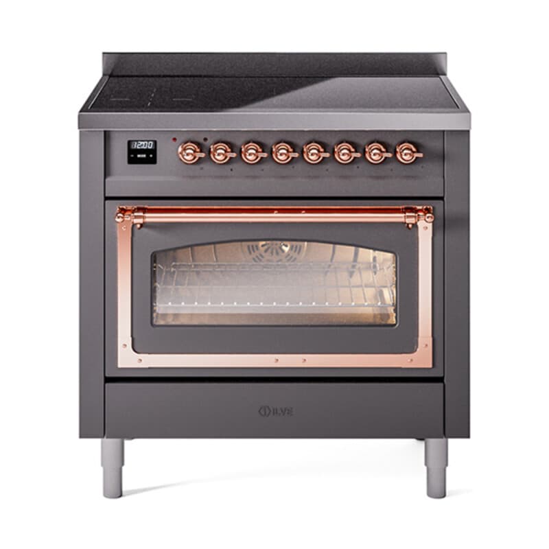 Nostalgie II Noblesse 36″ Induction Range (Triple Glass Door, Graphite Matte, Copper)