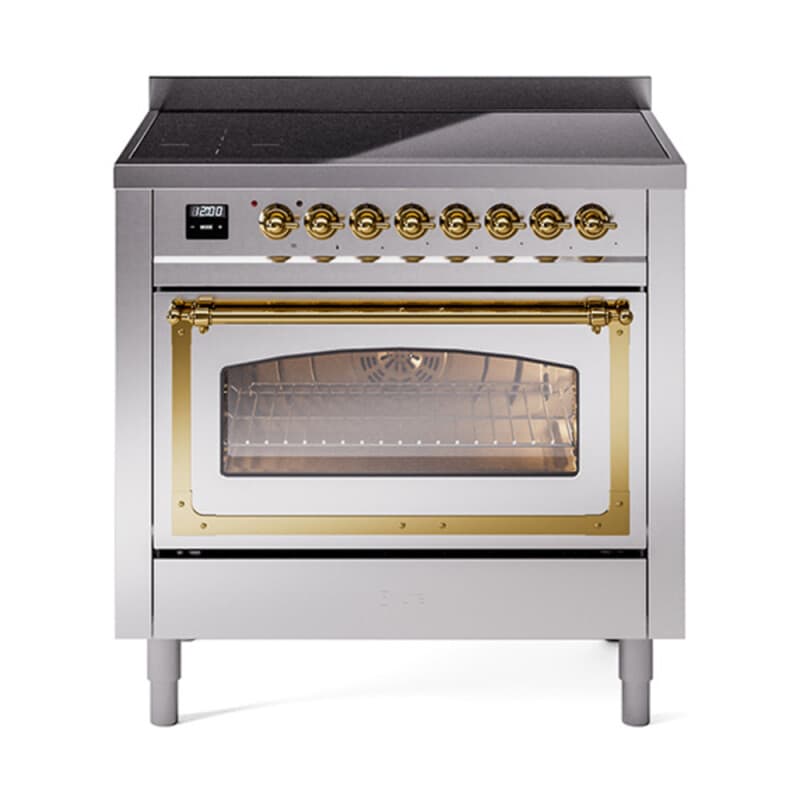 Nostalgie II Noblesse 36″ Induction Range (Triple Glass Door, Stainless Steel, Brass)