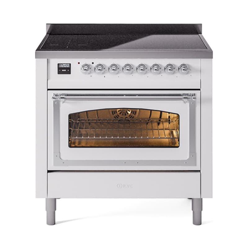 Nostalgie II Noblesse 36″ Induction Range (Triple Glass Door, White, Chrome)