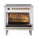 Nostalgie II Noblesse 36″ Induction Range   (Triple Glass Door, White, Brass) view 3