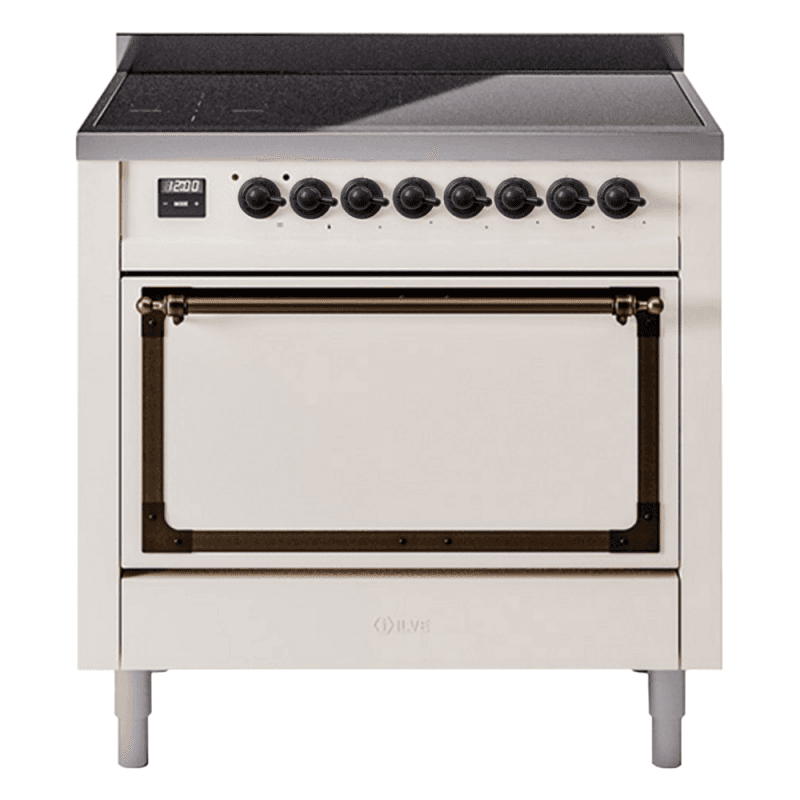 Nostalgie II Noblesse 36″ Induction Range   (Solid Door, Antique White, Burnished)