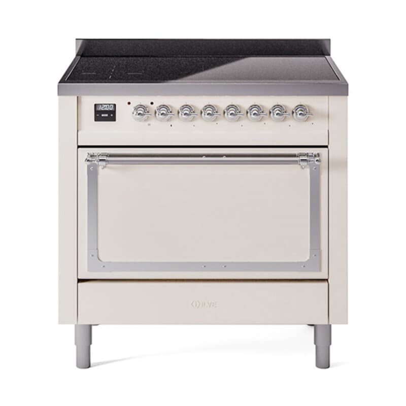 Nostalgie II Noblesse 36″ Induction Range (Solid Door, Antique White, Chrome)