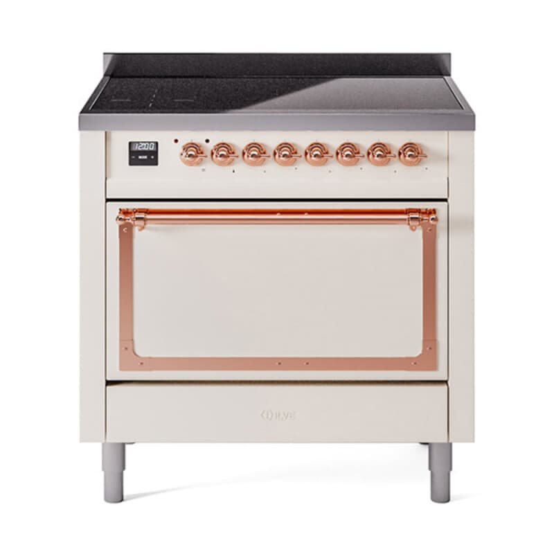 Nostalgie II Noblesse 36″ Induction Range (Solid Door, Antique White, Copper)