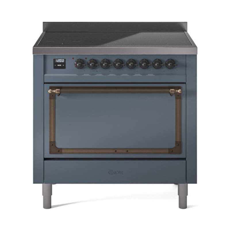 Nostalgie II Noblesse 36″ Induction Range   (Solid Door, Blue Grey, Burnished)