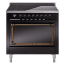 Nostalgie II Noblesse 36″ Induction Range   (Solid Door, Glossy Black, Burnished) view 1
