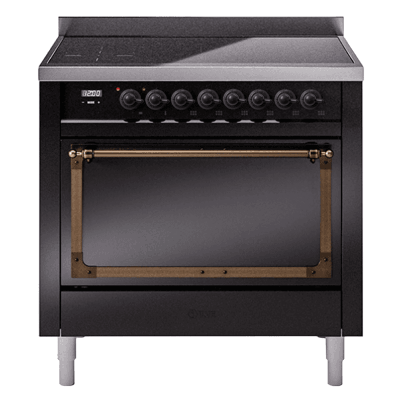 Nostalgie II Noblesse 36″ Induction Range (Solid Door, Glossy Black, Burnished)