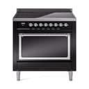 Nostalgie II Noblesse 36″ Induction Range   (Solid Door, Glossy Black, Chrome) view 1
