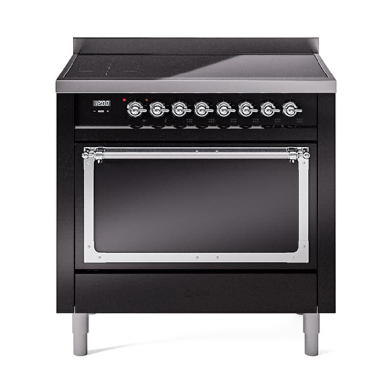 Nostalgie II Noblesse 36″ Induction Range   (Solid Door, Glossy Black, Chrome)
