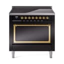 Nostalgie II Noblesse 36″ Induction Range   (Solid Door, Glossy Black, Brass) view 1
