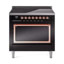 Nostalgie II Noblesse 36″ Induction Range   (Solid Door, Glossy Black, Copper) view 1