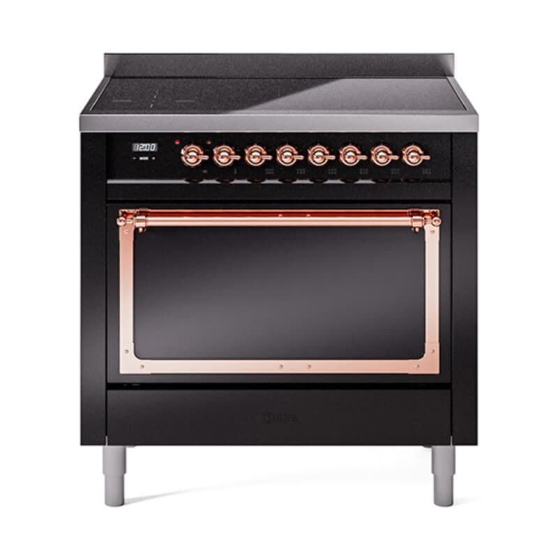 Nostalgie II Noblesse 36″ Induction Range (Solid Door, Glossy Black, Copper)