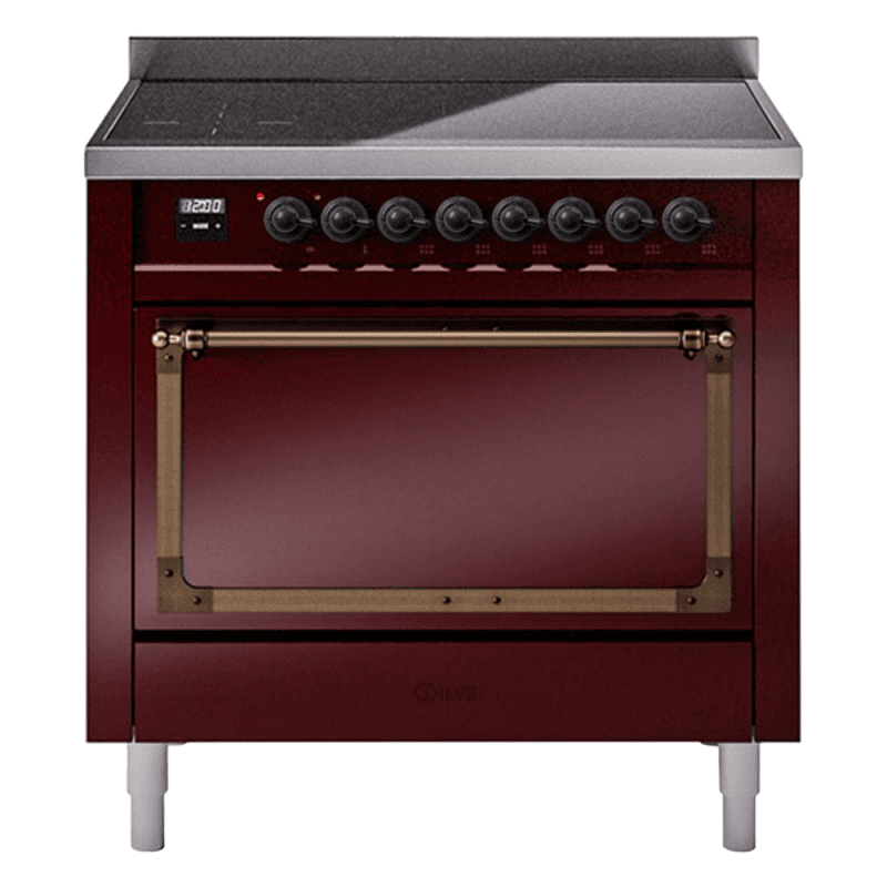 Nostalgie II Noblesse 36″ Induction Range (Solid Door, Burgundy, Burnished)