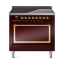 Nostalgie II Noblesse 36″ Induction Range   (Solid Door, Burgundy, Brass) view 1