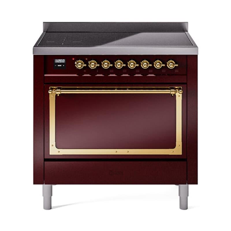 Nostalgie II Noblesse 36″ Induction Range (Solid Door, Burgundy, Brass)