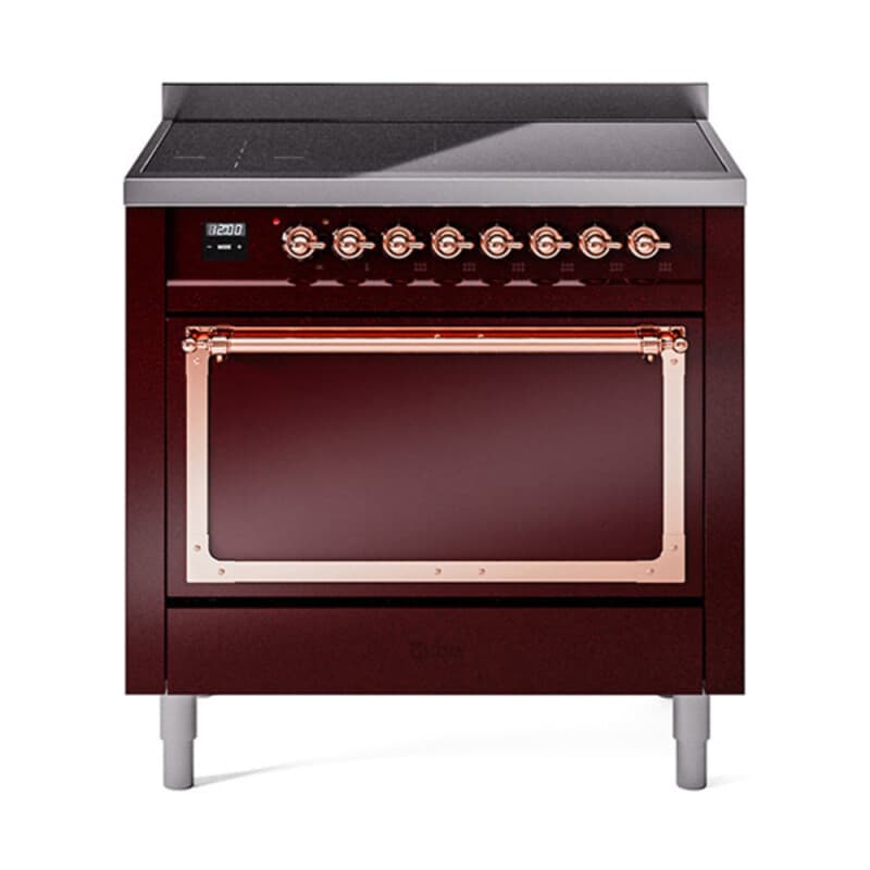 Nostalgie II Noblesse 36″ Induction Range (Solid Door, Burgundy, Copper)