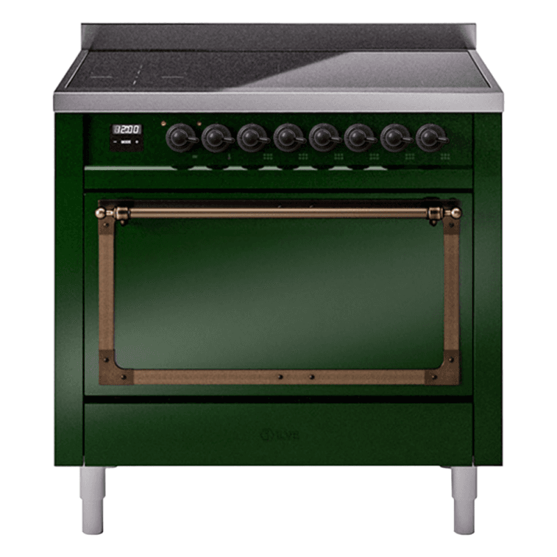 Nostalgie II Noblesse 36″ Induction Range   (Solid Door, Emerald Green, Burnished)