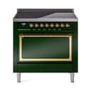 Nostalgie II Noblesse 36″ Induction Range   (Solid Door, Emerald Green, Brass) view 1
