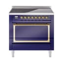 Nostalgie II Noblesse 36″ Induction Range   (Solid Door, Midnight Blue, Brass) view 1