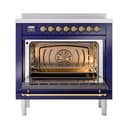 Nostalgie II Noblesse 36″ Induction Range   (Solid Door, Midnight Blue, Brass) view 2