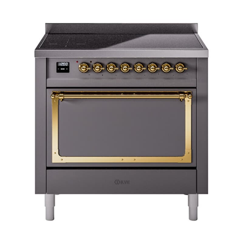 Nostalgie II Noblesse 36″ Induction Range (Solid Door, Graphite Matte, Brass)
