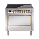 Nostalgie II Noblesse 36″ Induction Range   (Solid Door, Stainless Steel, Brass) view 1