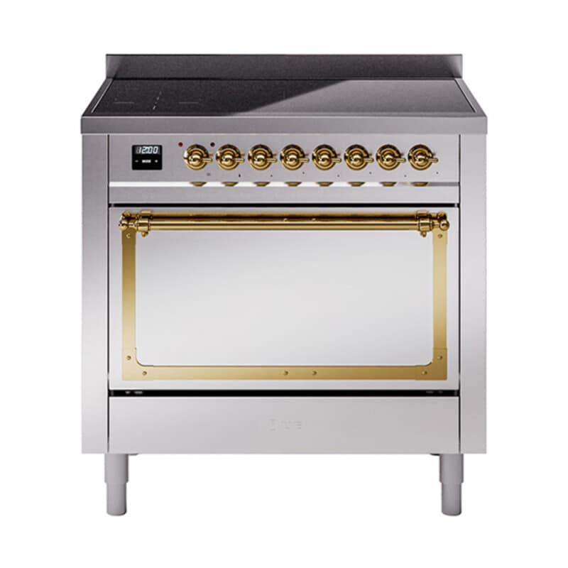 Nostalgie II Noblesse 36″ Induction Range (Solid Door, Stainless Steel, Brass)