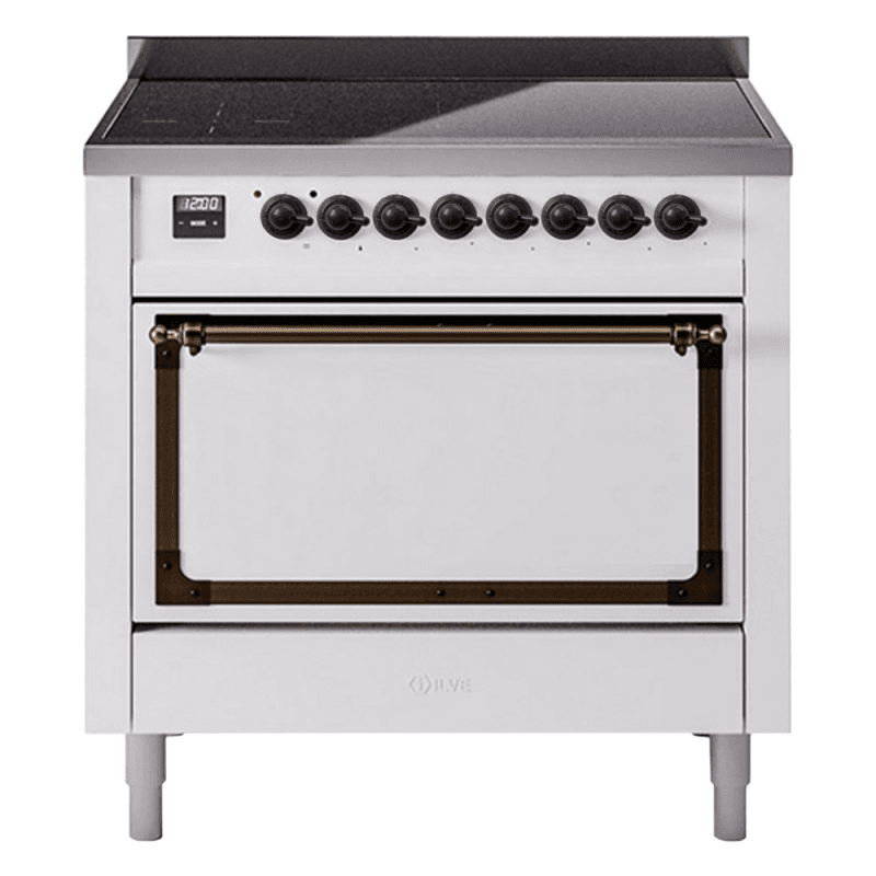 Nostalgie II Noblesse 36″ Induction Range (Solid Door, White, Burnished)