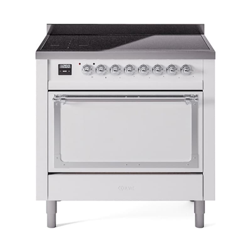 Nostalgie II Noblesse 36″ Induction Range (Solid Door, White, Chrome)